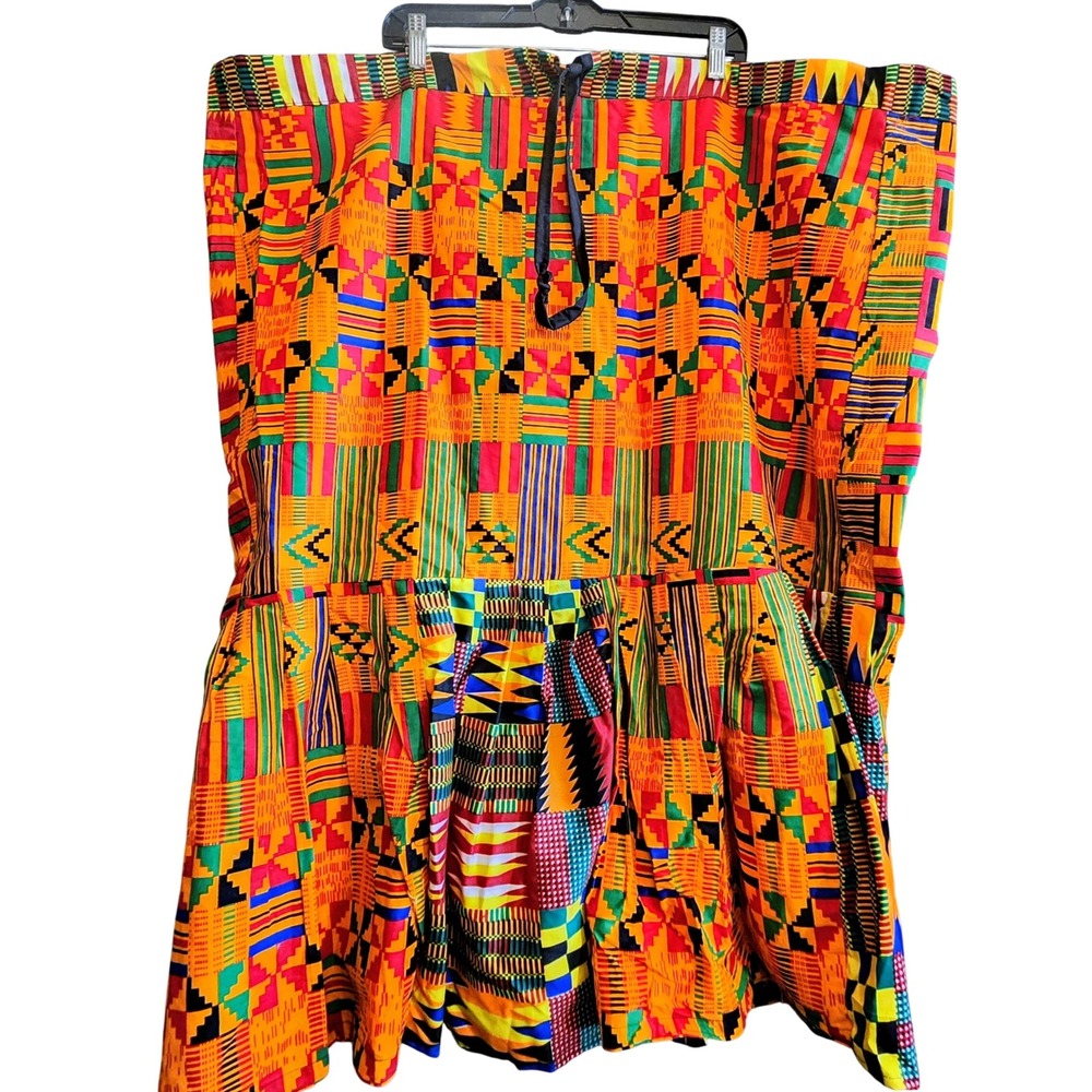 Unbranded Kente Print Skirt Womens OS Orange Excellent Boho Maxi Drawstring